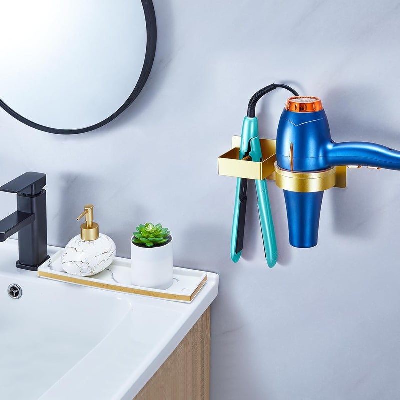 Oukimly Store Blow Dryer Holder Wall Mounted, Hair Straightener Holder, Hair Dryer Holder Adhesive, Hair Tool Organizer for Flat Iron, Hairdryer, Curling Iron Holder for Bathroom Vanity Barber Shop (Gold) - Image 2